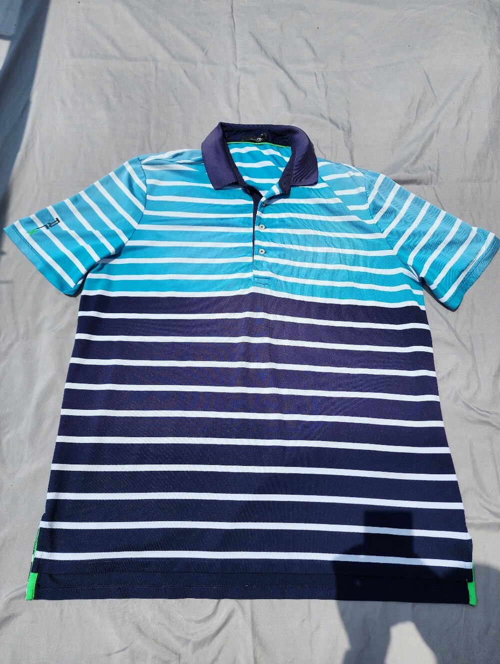 RLX Ralph Lauren Golf Polo Shirt XXL Blue Striped Performance Short Sleeve